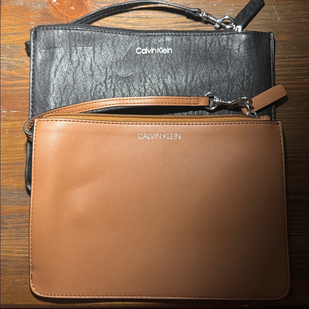 TWO - Calvin Klein Wristlet Clutch Bags! Colors: Black & Carmel Brown!